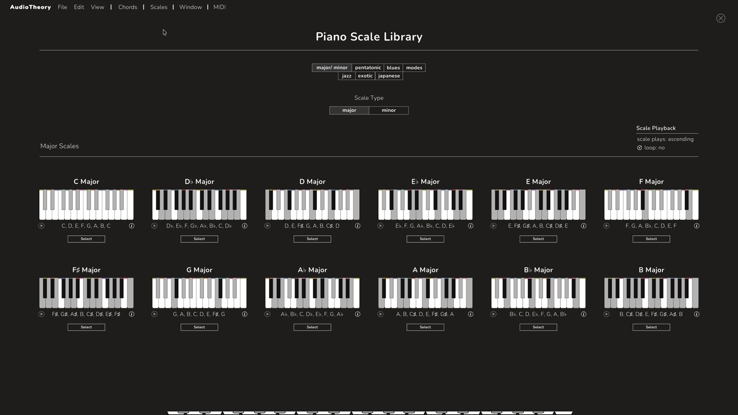 AudioTheory Piano Keys scale inspector